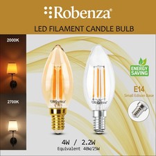 LED Filament Candle Small Screw E14 Bulbs 2.2W=25W 4W=40W Clear Warm SES Lamp UK