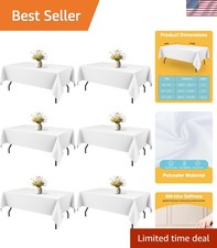 White Rectangle Table Cloth - 6 Pack, 60" x 84" Washable Polyester Tablecloth...