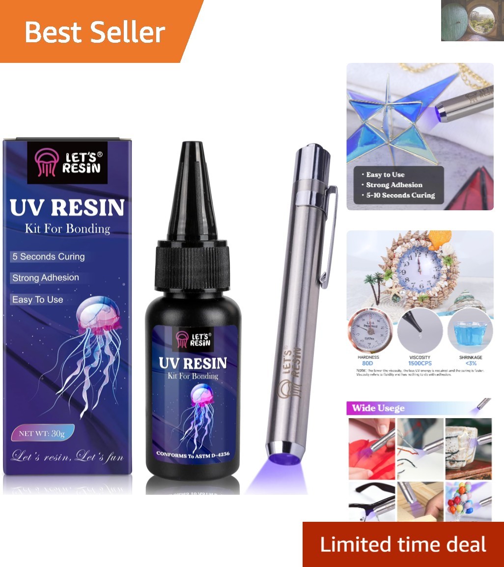 Odorless UV Resin Adhesive with Quick-Cure Flashlight for Artistic Projects