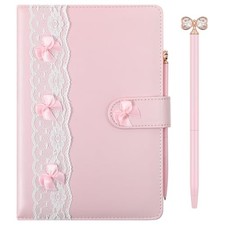 3 Pcs Journal Christmas Coquette Gift Set A5 Hardcover Leather Lace Pink Bow