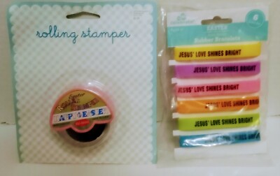 Easter Rolling Stamp & 6 Easter Rubber Bracelets Party Favors ~New