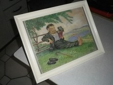 Otto Quante Werk Fern vom Alltag Aquarell gemahlt von H.Singer signiert Top !!!