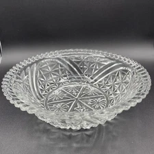 VTG MCM Anchor Hocking Clear Glass Serving Bowl With "Stars & Bars" Pattern