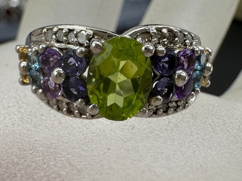 ESTATE STERLING SILVER 925 PASTE AQUA YELLOW BLUE GREEN TOPAZ RING SIZE 7 - 第 8/16 張圖片