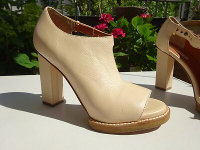 & OTHER STORIES Schuhe Plateau Peeptoes Sandalen Leder Creme Italy Gr.39 f.Neuw