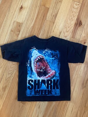 Shark Week Shirt 2015 Medium Youth Black Discovery Channel 100% Cotton Nice!