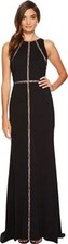 Adrianna Papell Women's Sleeveless Jersey Halter Gown With Nude Lace Illusion De