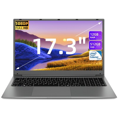 SGIN 17.3 Zoll Laptop Notebook 12GB DDR4 512GB SSD Quad-Core 2.8GHz FHD Win 11