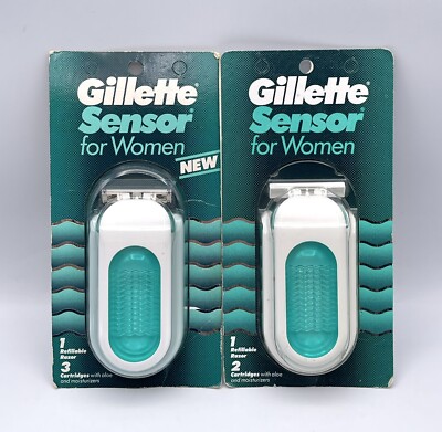 Lot Of 2 NOS Vintage 90's Gillette Sensor for Women 1 Razor 2 Cartridges Sealed