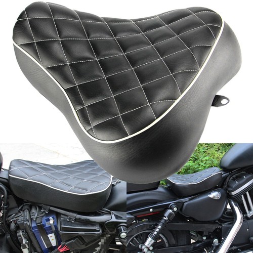 Selle Moto Solo Pour Harley-Davidson Sportster XL 883 1200 (1983-2003) - Noir, Coutures Losange, Dimensions 380x340x120 Mm