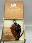 Authentic Murano Glass Pendant With Cert- Jagged Leaf - Amber/Black - M3