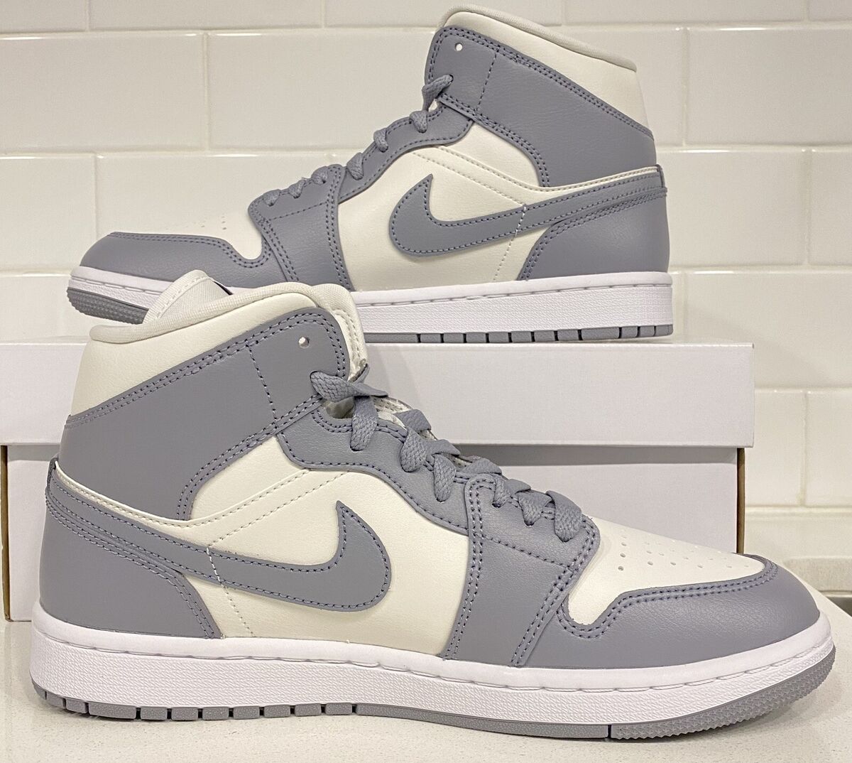 Nike Air Jordan 1 Mid Stealth Sail Grey White Women's Size 9 Nike Air Jordan 1 Mid Stealth Sail Grey White Women's Size 9