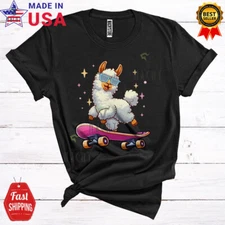 Cute Llama Playing Skate Board, Humorous Skate Player, Animal Lover T-Shirt