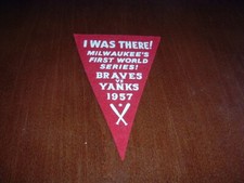 1957 1st World Series Milwaukee Braves vs New York Yankees Pennant Souvenir
