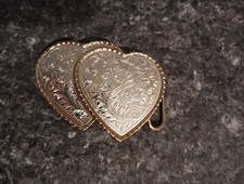 Double Heart Belt Buckle Gold Silver Tone Metals W USA Vintage
