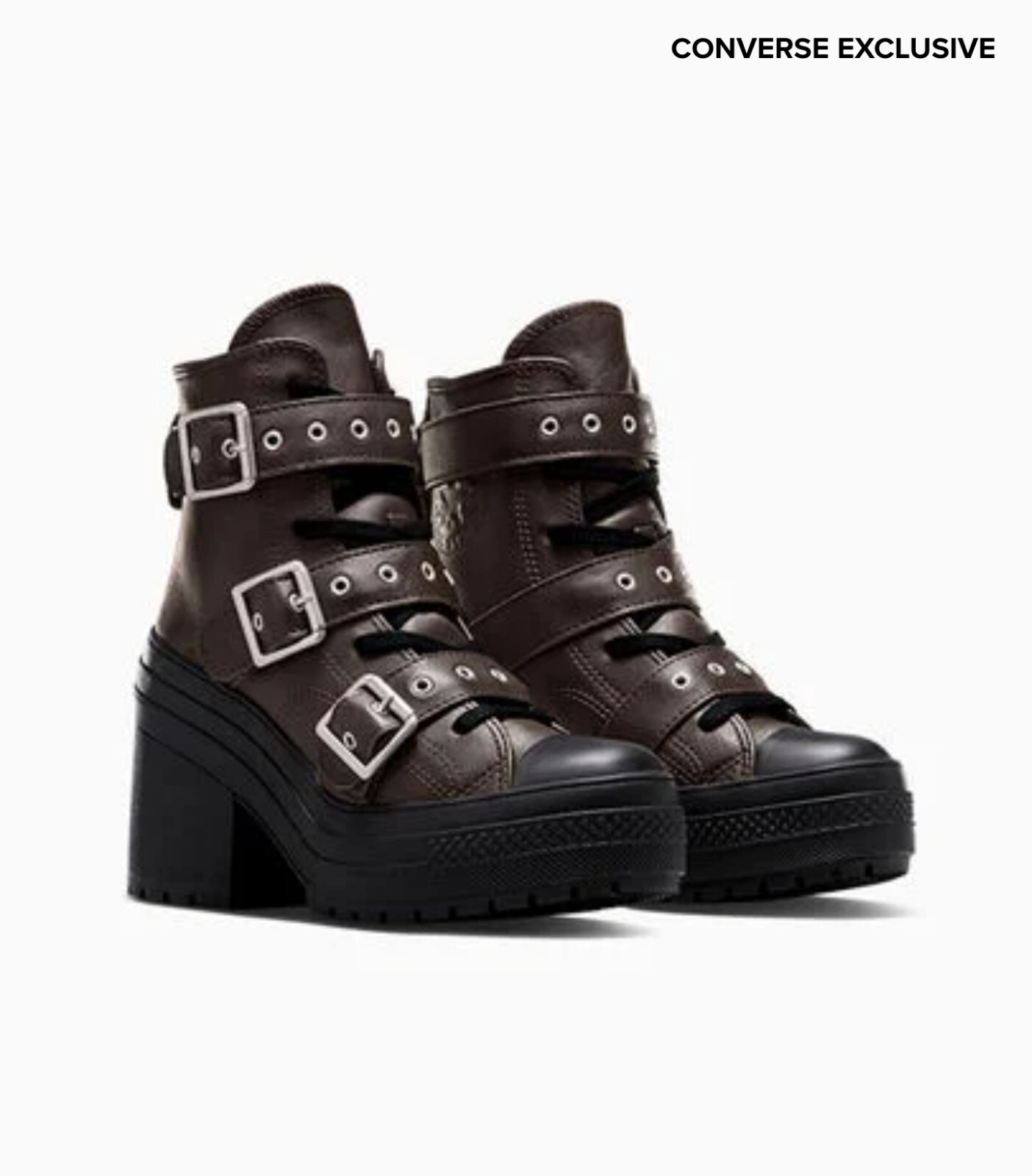 CONVERSE Chuck 70 De Luxe High Top Leather Platform Sneakers with Buckles A12209C-image
