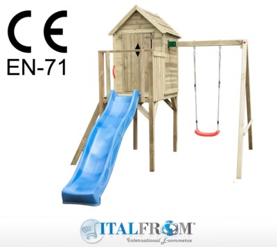 Altalena con Scivolo e Torre Giochi per Bambini in Legno