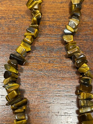 Collier Vintage Perles œil De Tigre Naturel - Fermoir Vis En Acier Inoxydable - Marque Désirs Essentiels Paris - Occasion Superbe état