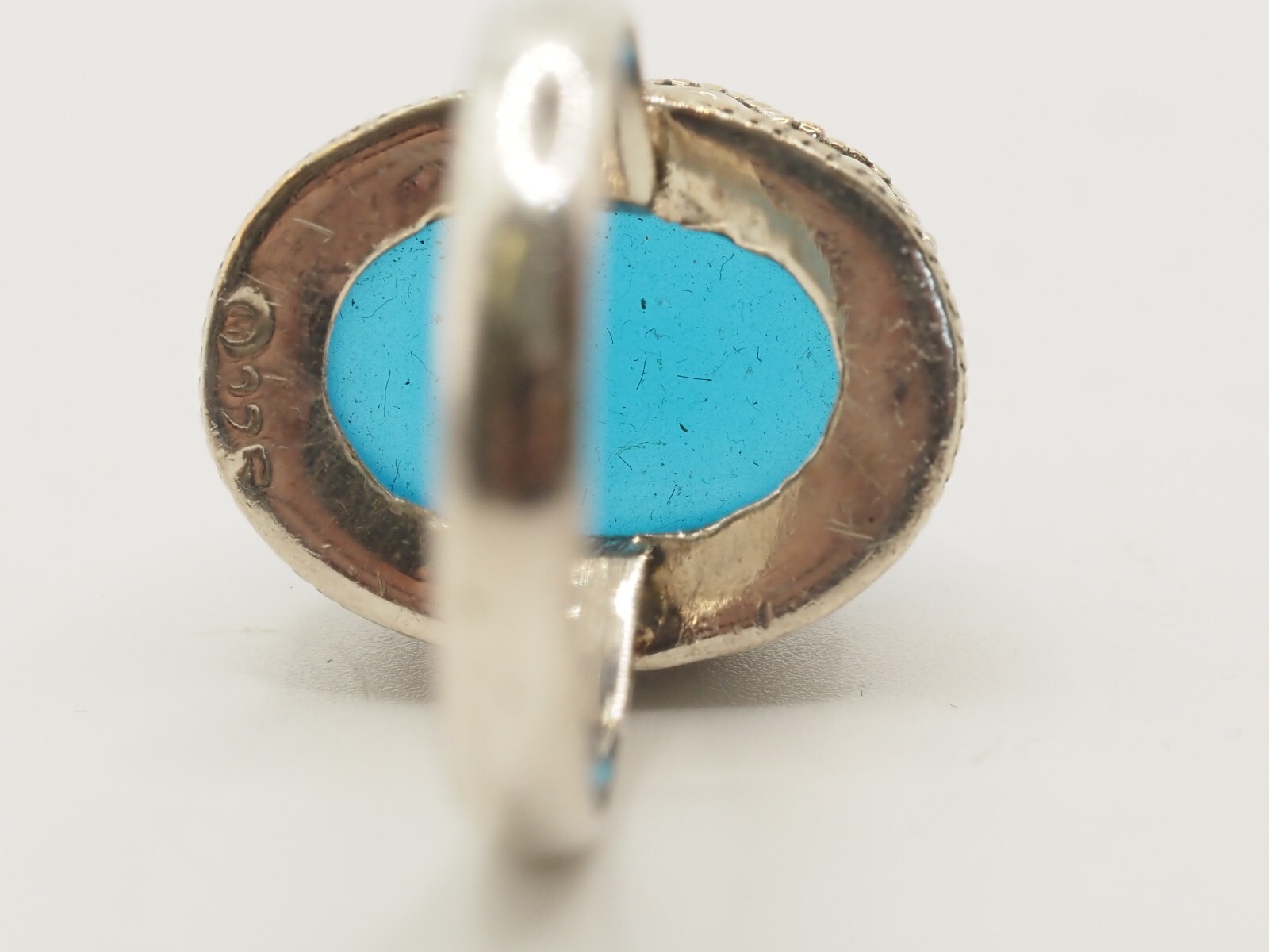Photo 3 of Sterling Silver Large Blue Stone Ring Size Q, R303