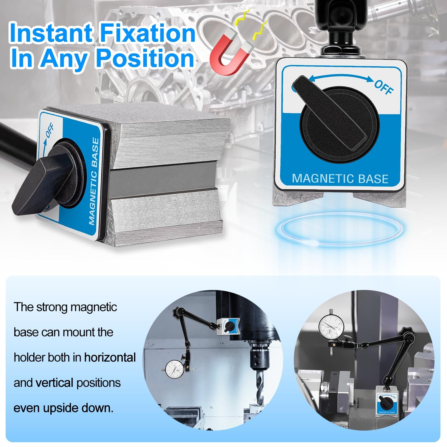 for Noga DG61003 Regular Duty Dial Gage Holder Mag Base w/Metal Fine Adjust