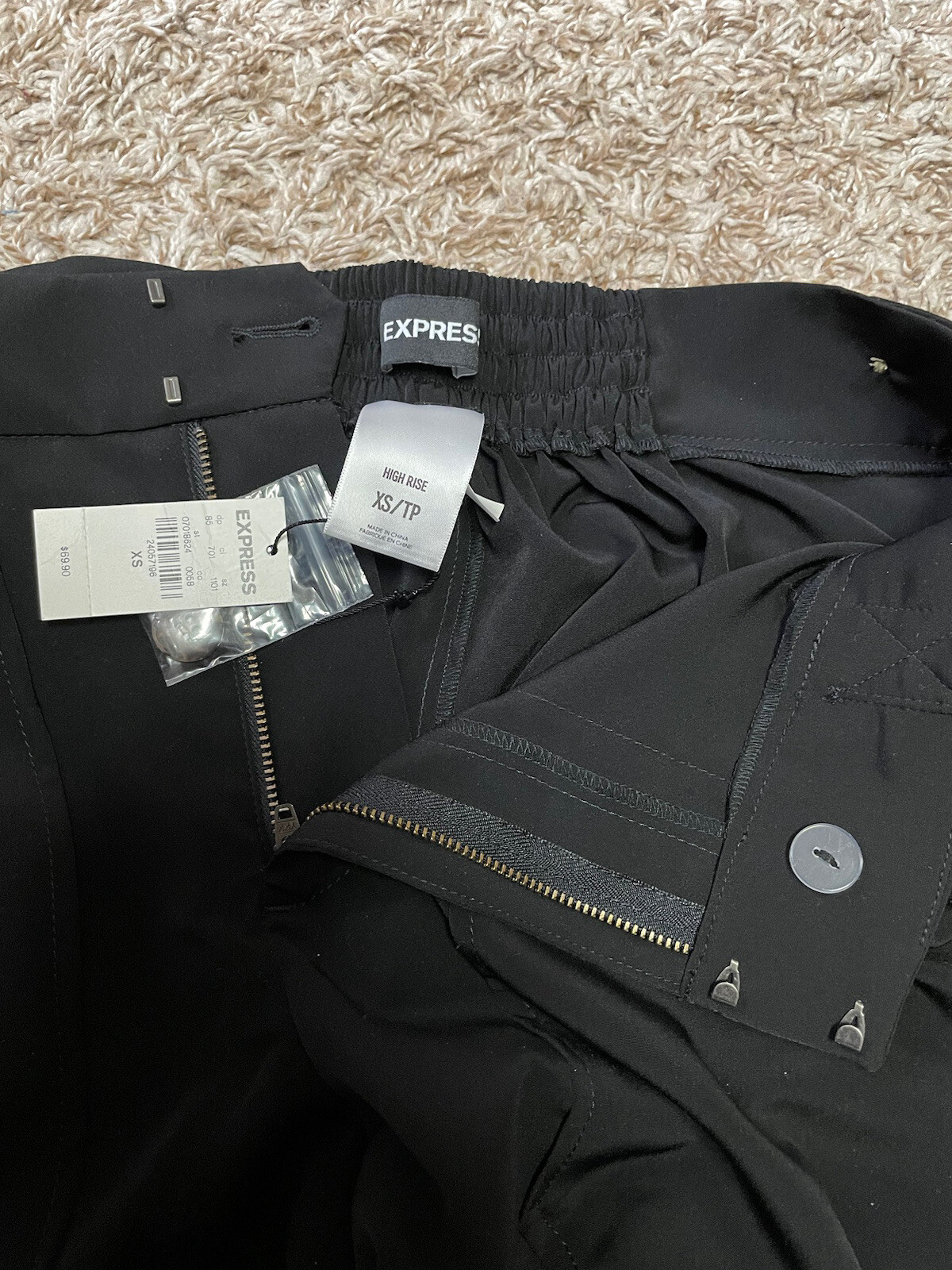 NWT Express Black Elastic Waist Wide Leg High Rise Dress Pants Pockets Sz XS eBay