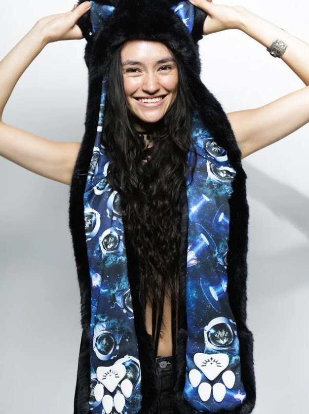SpiritHoods RARE Cats In Space Midnight Catstronaut Faux Fur Hood
