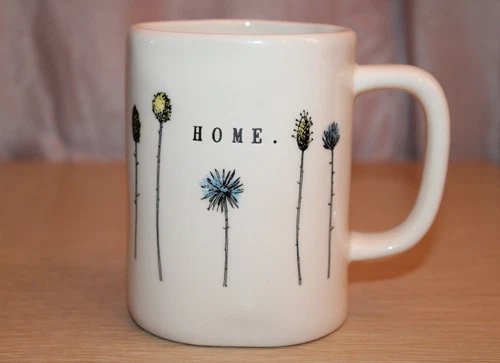 RAE DUNN MAGENTA “HOME.” Exclusive Coffee Tea Mug Flowers Vintage Stamped M HTF