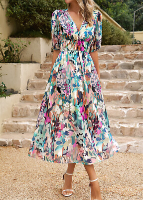 Women's Casual Dress Floral Print V Neck Midi Dress Vacation Half Sleeve Summer Women's Casual Dress Floral Print V Neck Midi Dress Vacation Half Sleeve Summer
