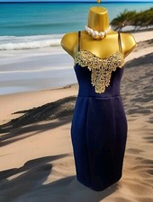 Lipsy Michelle Keegan Size 6 Strap Bodycon Navy Gold Short Dress