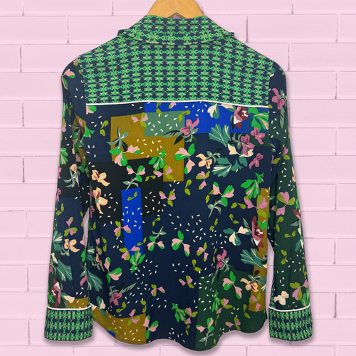 Cabi Bronco Patchwork Bluse Gr. XS Damen Knopfleiste Langarm Blumen Geometrisch - Bild 6 von 10