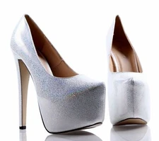 Silver Pumps Slip On Classics Office Lady Platforms Women High Heels Size 5.5