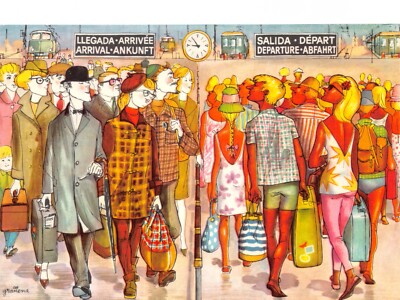 FOREIGN COMIC POSTCARD AIRPORT LARGE SIZE UNUSED VERY GOOD