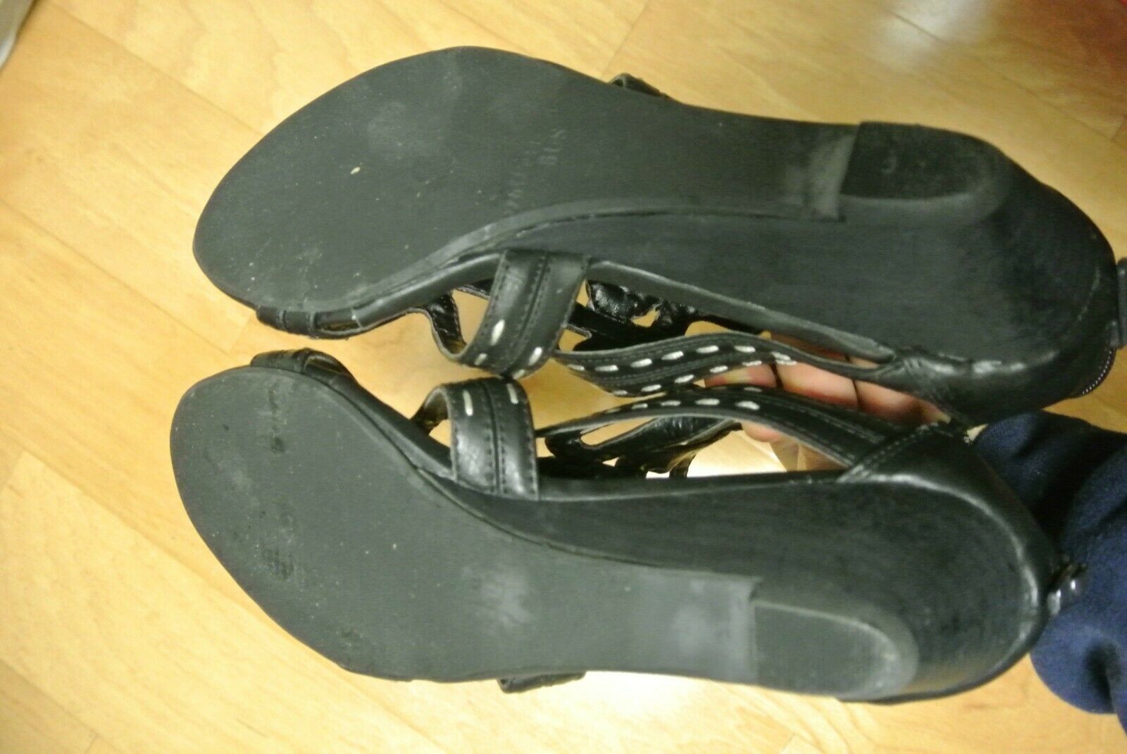 Cathy Jean Black Leather White Stitch Strappy Sandals – Womens Shoes Sz 5 –  الراية نت