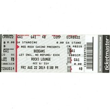 The BoDeans Concert Ticket Stub LAS VEGAS NV 8/22/14 RED ROCK CASINO LOUNGE Rare