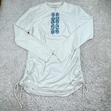 CabanaLife Ruched Rashguard Swim Cover Up White Blue Womens XL
