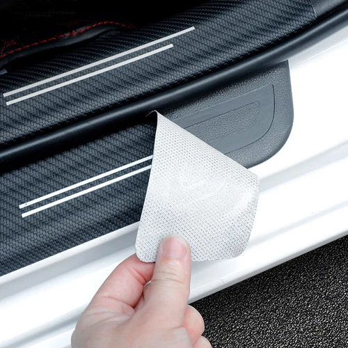 4Pcs Universal Car Door Plate Sill Scuff Cover Anti Scratch Carbon Fiber Sticker - Foto 9 di 12