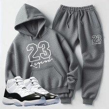 Men's Grey Sweatsuit Hoodie Joggers Set 23 Legend To Match Air Jordan 11 Concord