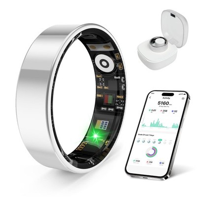 2026 Smart Ring Health Sleep Tracker IP68 Waterproof iOS Android Size 10 Silver