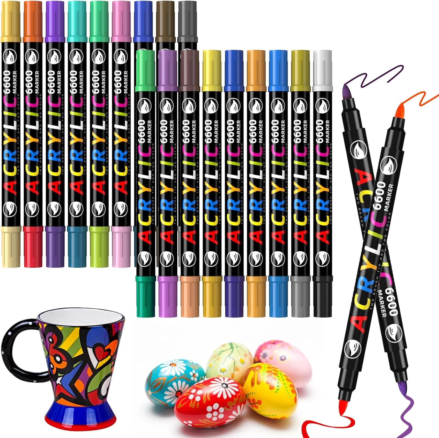 LUZOON Acrylstifte für Steine Wasserfest, 36 Farben 18 Stück Steine Bemalen Für