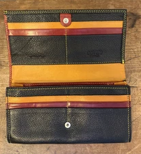 Coveri Italian Black Burgundy Mustard/ Cognac Leather Women’s Envelope Wallet