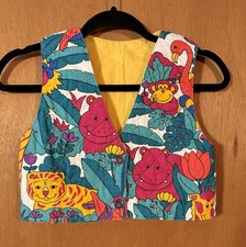 Vintage Handmade Child Quilted Vest Bright Colorful Animals Lisa Frank Inspired