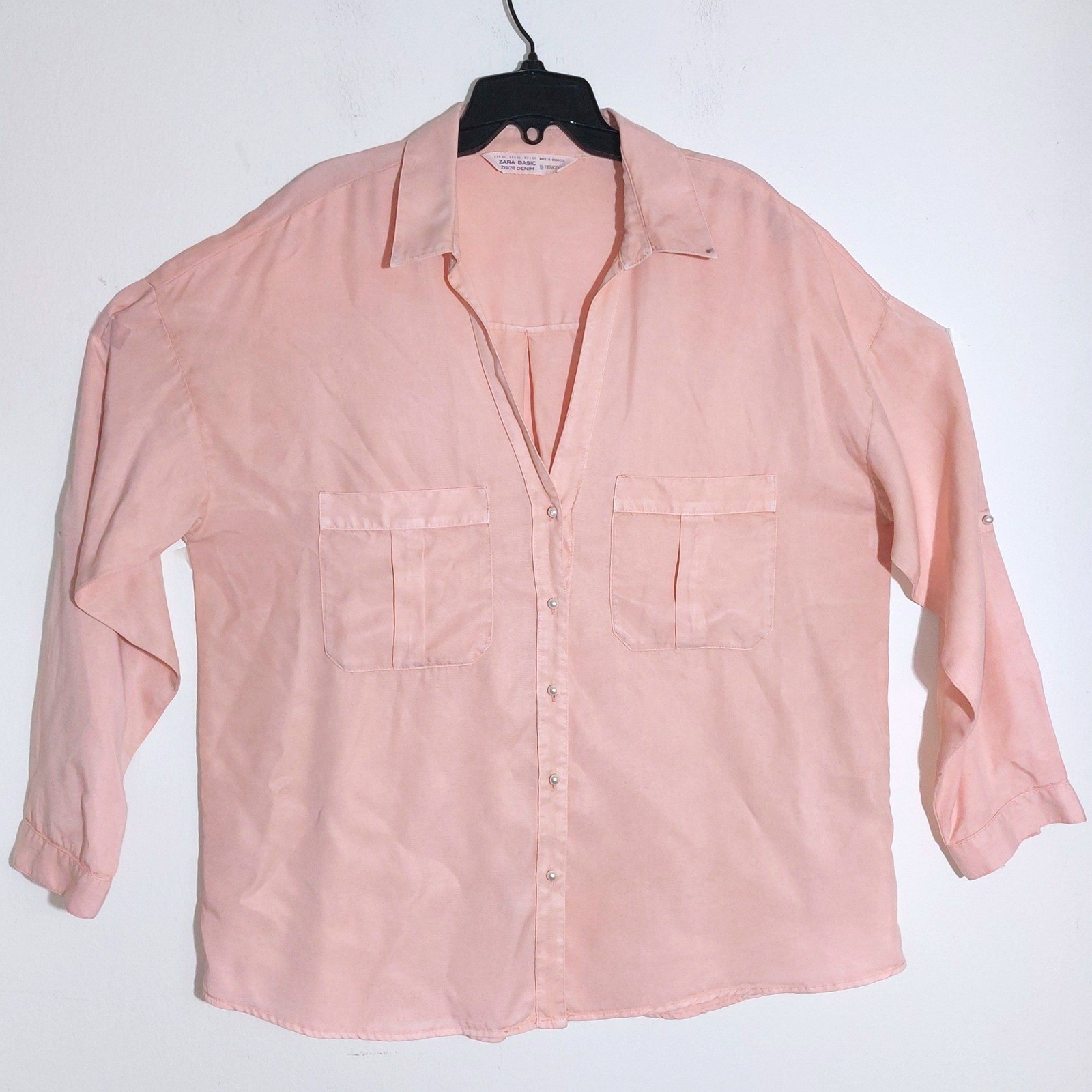 Zara Basic Oversized Peach Tencel Button Down Shi… - image 2