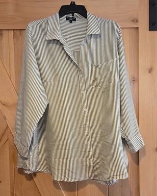 Velvet Heart Women's Size 2X Long Sleeve Gray Striped Button Up Collard Shirt
