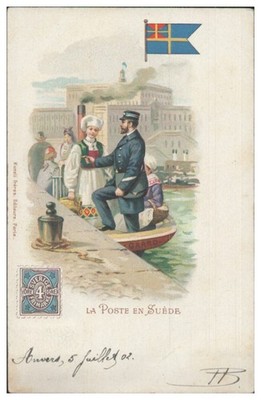 S368/ La Poste au Suede Schweden  Postbote Briefträger Litho AK 1902