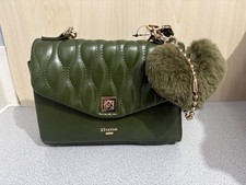 Dune London Quilted Green Cross Body Bag With Heart Charm 