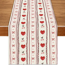 Valentine  S Day Table Runner 13X72 Inch, Red Love Heart Stripe Holiday Anniversa