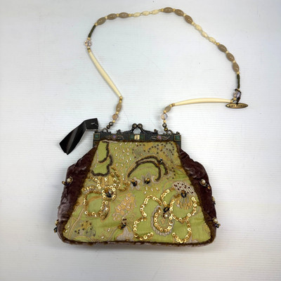 Vintage Mary Frances Green With Beads Crossbody Night Out Purse