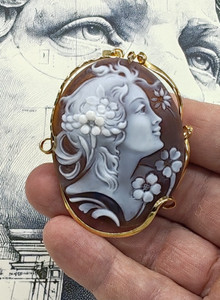 Authentic Shell cameo pendant vintage handmade made in italy sterling silver gold plated