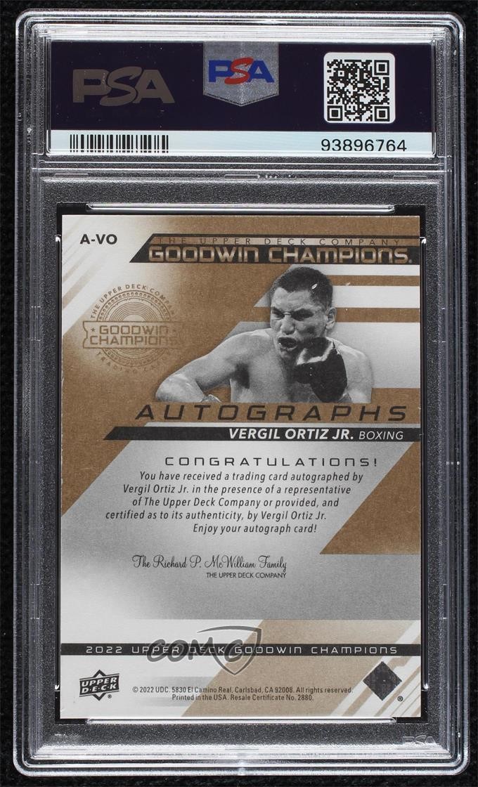 2022 Upper Deck Goodwin Champions Vergil Ortiz Jr #A-VO PSA 10 GEM MT Auto view 2