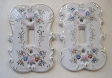 2 Vintage Single Wall Light Switch Plates Ceramic Japan Dainty Floral Design